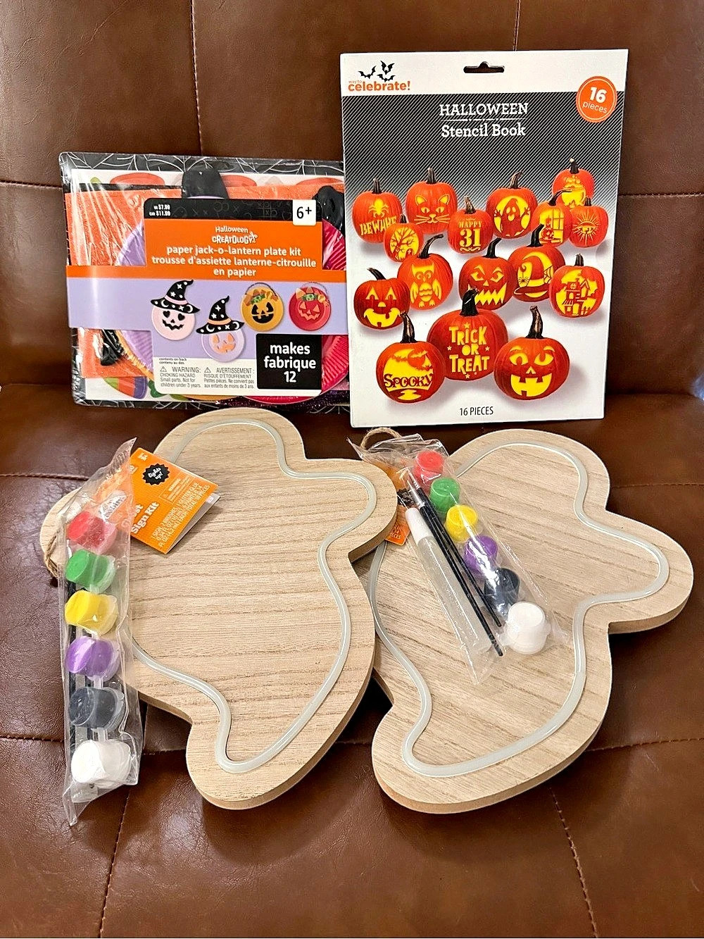 NEW Halloween Craft Kit Bundle Ghost LED Paint Pumpkin Stencils Kids DIY